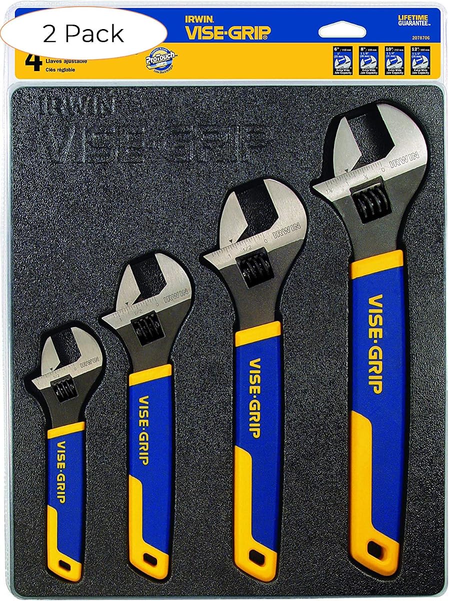IRWIN VISE-GRIP Adjustable Wrench Set, 4 Piece, 2078706 (Pack 2)