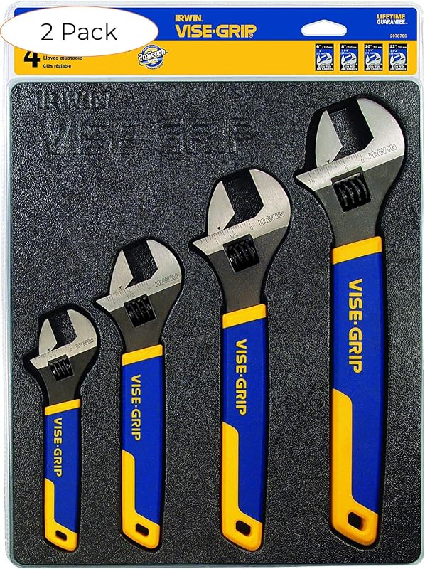 IRWIN VISE-GRIP Adjustable Wrench Set, 4 Piece, 2078706 (Pack 2)