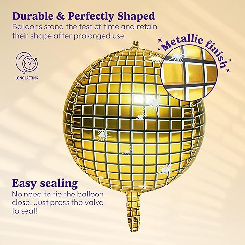 Miniatura 4 de HOUSE OF PARTY Globos esféricos 4D, paquete de 6, globos de aluminio dorado disco de 22 pulgadas, globos de bola de discoteca de Mylar para