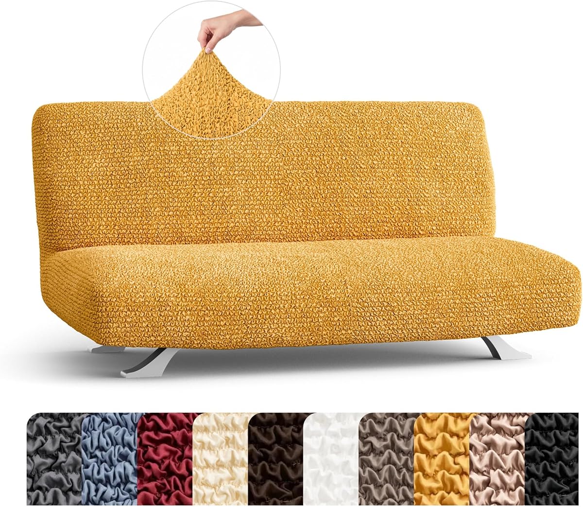 PAULATO POR GA.I.CO. Funda elástica para sofá futón de 1 pieza – Funda para sofá cama bielástica sin brazos – Protector de muebles lavable a máquina – Mango
