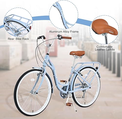 Miniatura 6 de ZUKKA Bicicleta de crucero de playa para mujer de 2426 pulgadas, bicicleta de crucero completa de 7 velocidades con doble freno en V y asiento
