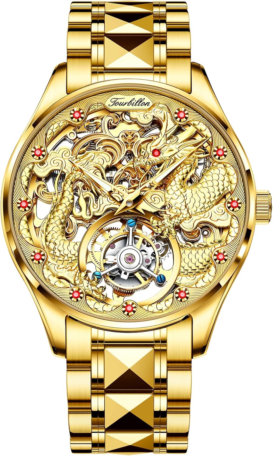 OUPINKE Dragon Skeleton Mens Wrist Watches Luxury Dress