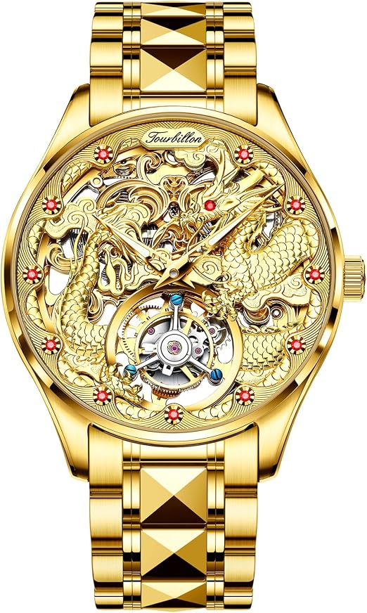 OUPINKE Dragon Skeleton Mens Wrist Watches Luxury Dress Automatic