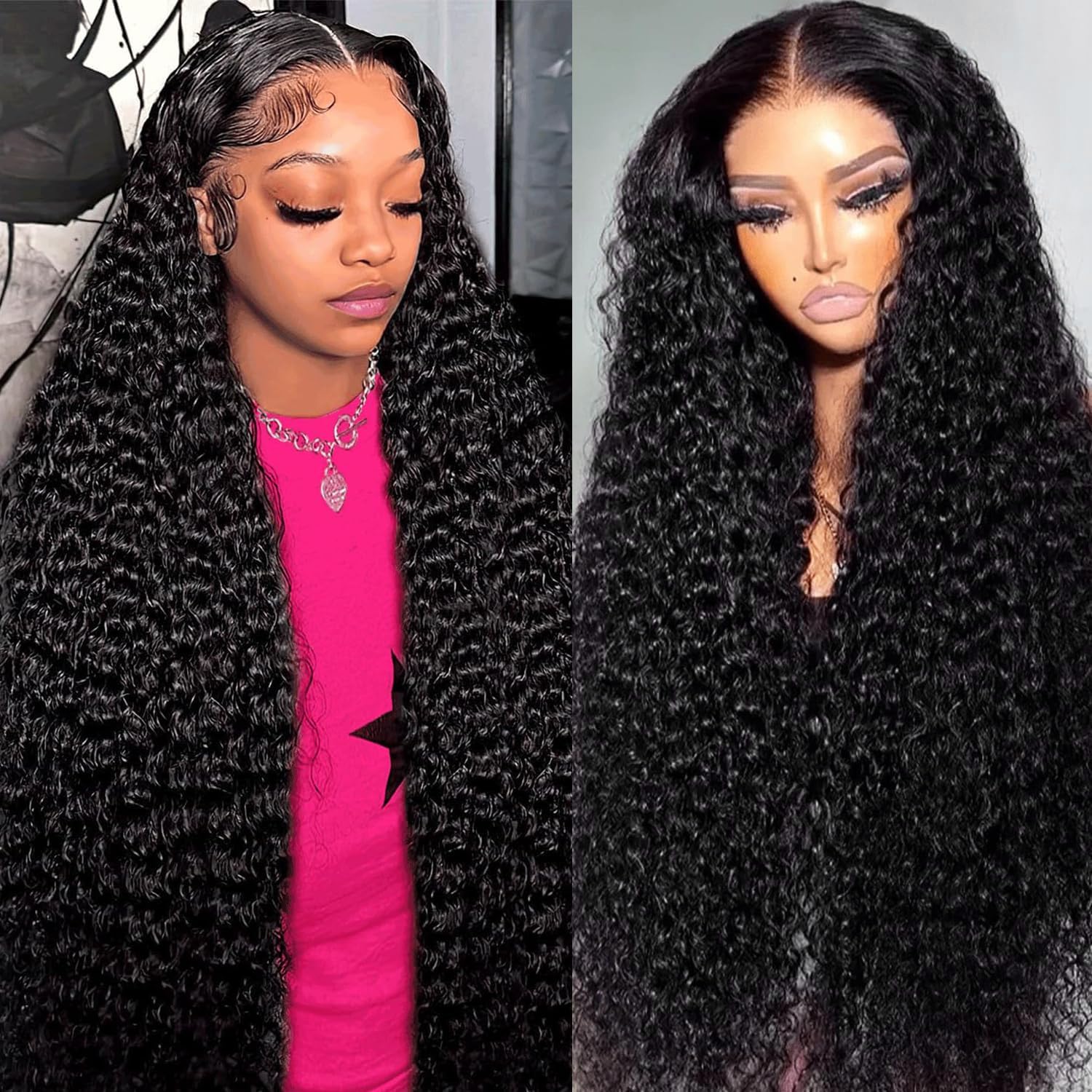 Deep Wave Lace Front Wigs Human Hair Pre Plucked 13x6 HD Transparent Lace Frontal Wigs Natural Color Glueless 200% Density Human Hair Wig for Black Women 22 Inch