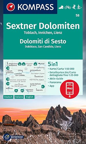 KOMPASS Wanderkarte 58 Sextner Dolomiten, Toblach, Innichen, Lienz / Dolomit di Sesto, Dobbiaco, San Candido, Lienz 1:50.000: 5in1 Wanderkarte, mit ... Fahrradfahren. Skitouren. Langlaufen.