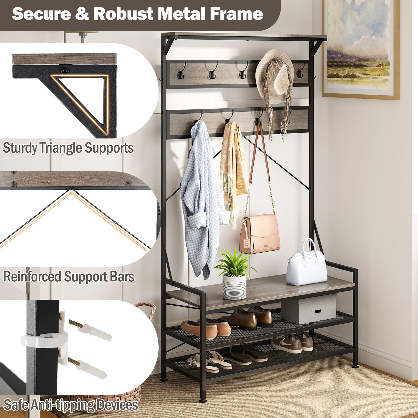 Amazon.com: Giantex 4-in-1 Hall Tree with Bench and Shoe Storage