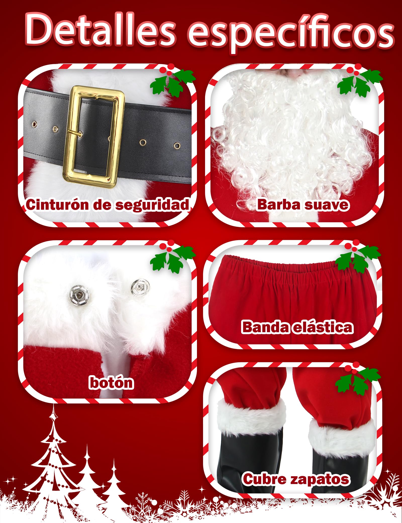 Gardentime Disfraz de Papá Noel para hombre, traje de Papá Noel para adultos, 10 piezas, rojo de lujo, Navidad, fiesta, cosplay