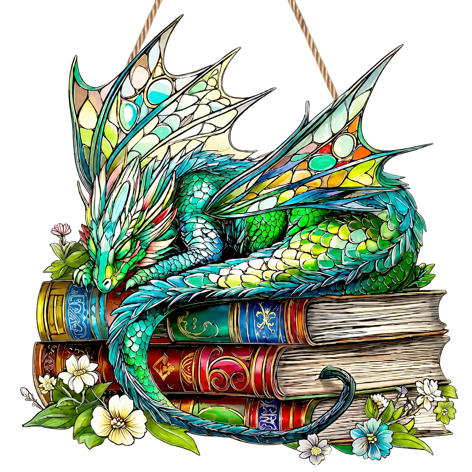 Green Dragon Book Sun Catcher for Windows, Garden Hanging Ornaments