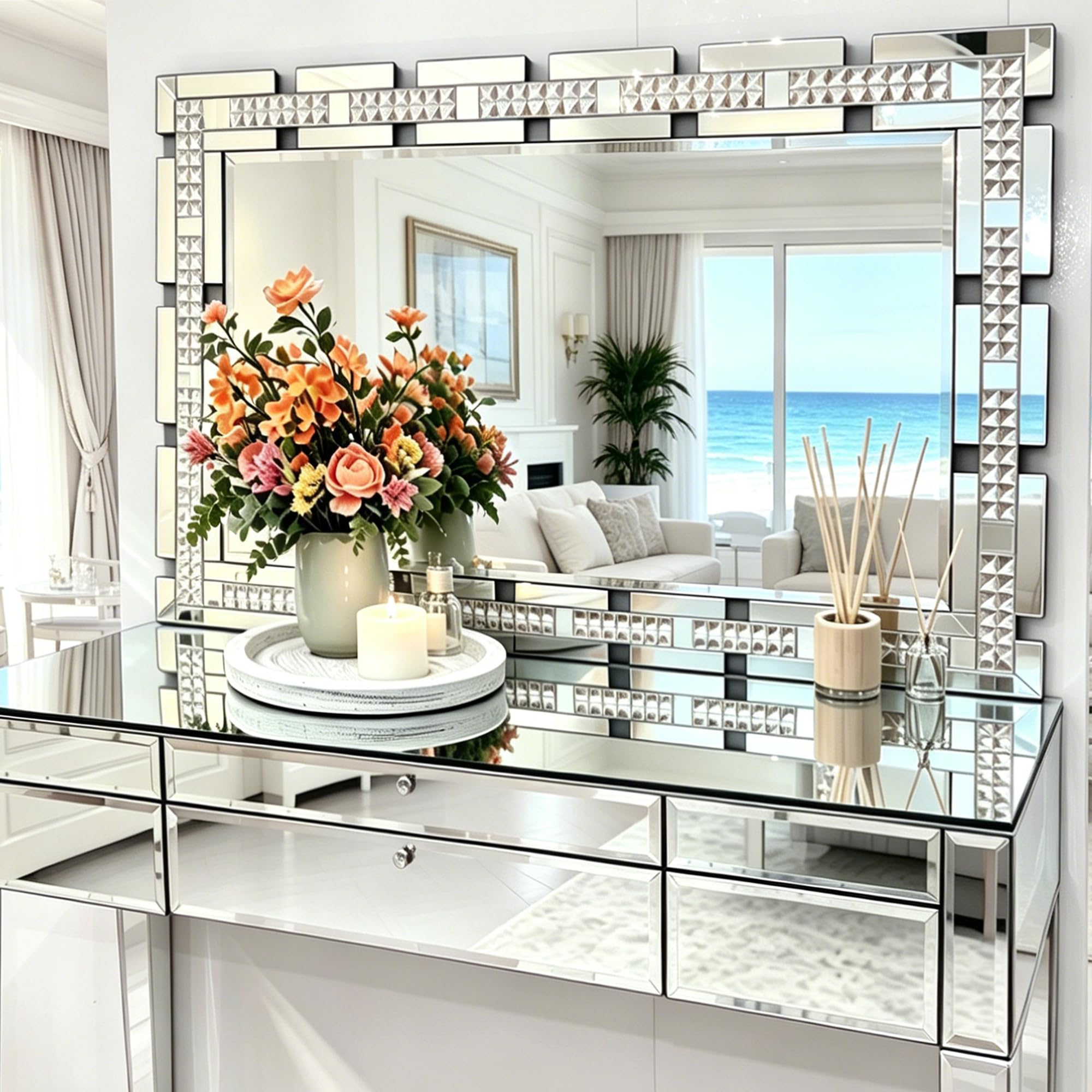 Chende Crystal Mirror for Wall Decor Living Room, 36