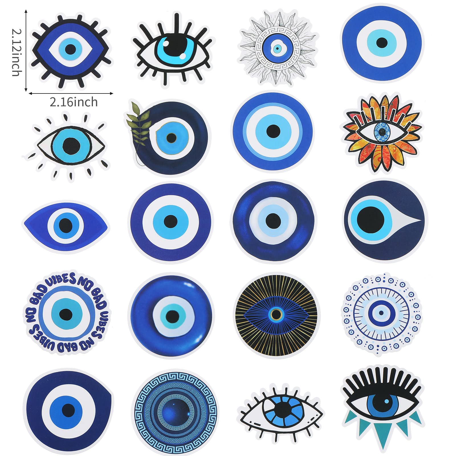 200 calcomanías de vinilo contra el mal de ojo azul para botellas de agua, regalos impermeables para adultos, laptop, equipaje, teléfono, patineta, refrigeradores, guitarra, decoraciones de 2