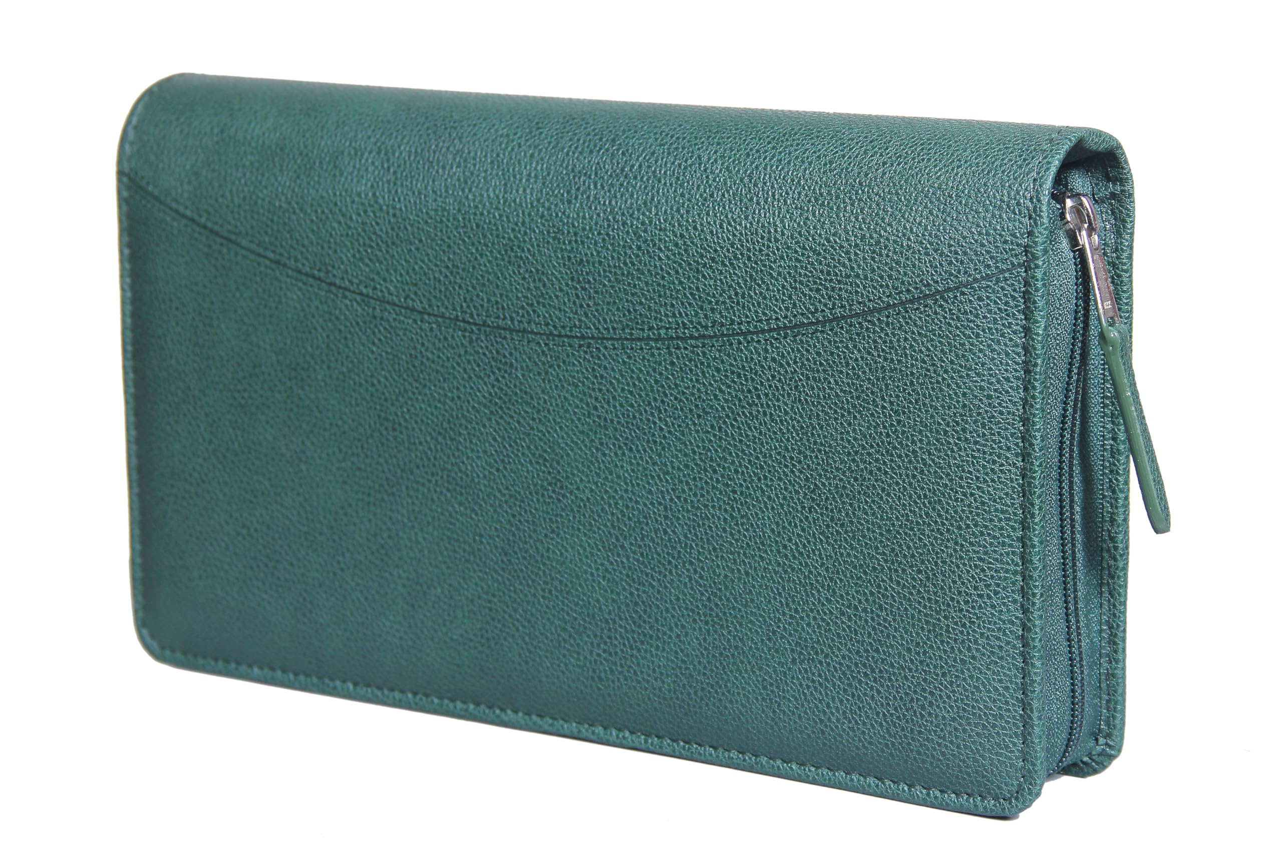 Sukeshcraft Multiple Cheque Book Holder | Original PU Holds Upto 8 Cheque Books, Locker Key Hook, 2 Photo Slots, 1 Pin-Sim Slot, 13 Credit/Debit Card Slots with Matching Zipper (PU -2Tone Green)