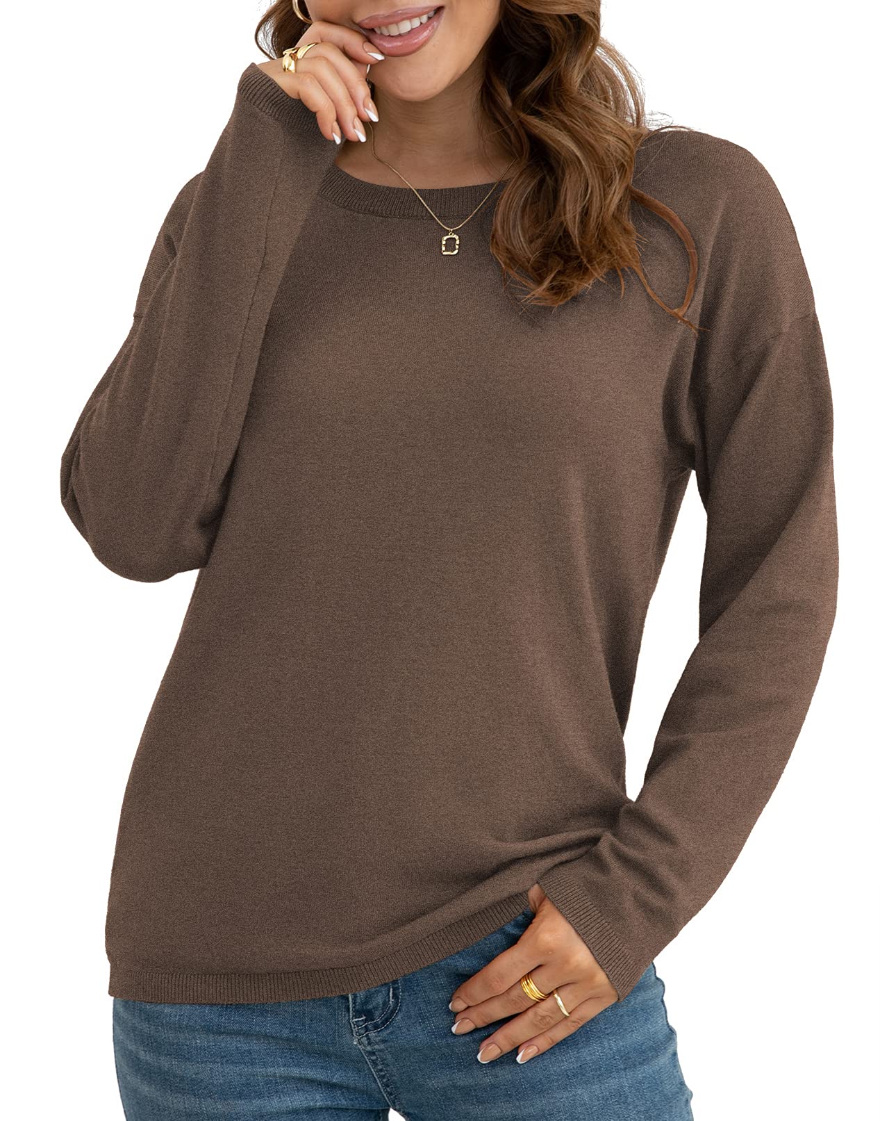 VIISHOWWomen's Pullover Sweaters Long Sleeve Print Knitted Crew Neck Sweater Tops a Little Run Big