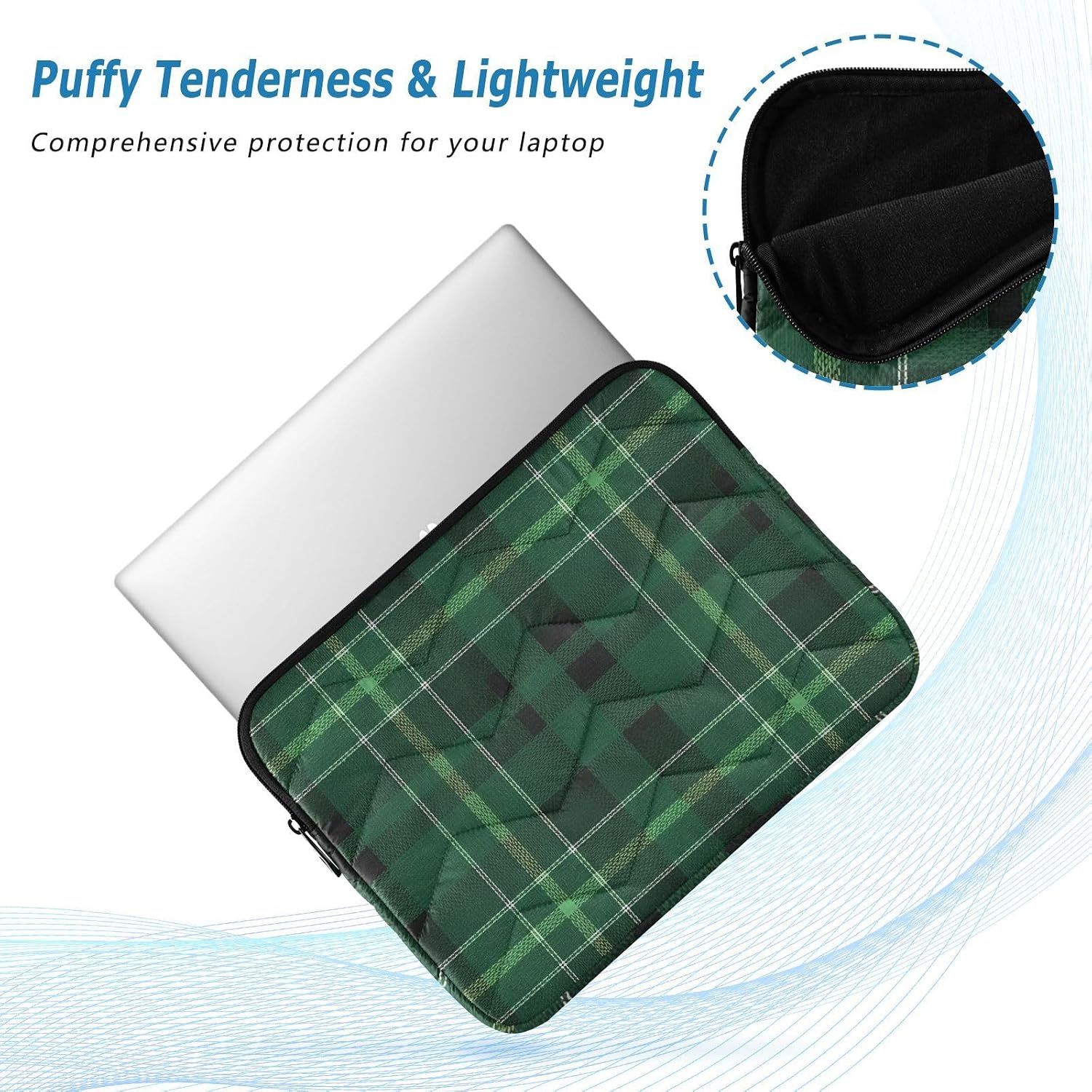 Plaid Dark Green 13-14 Inch Laptop Sleeve Laptop Case Aesthetic Laptop Sleeve image 5