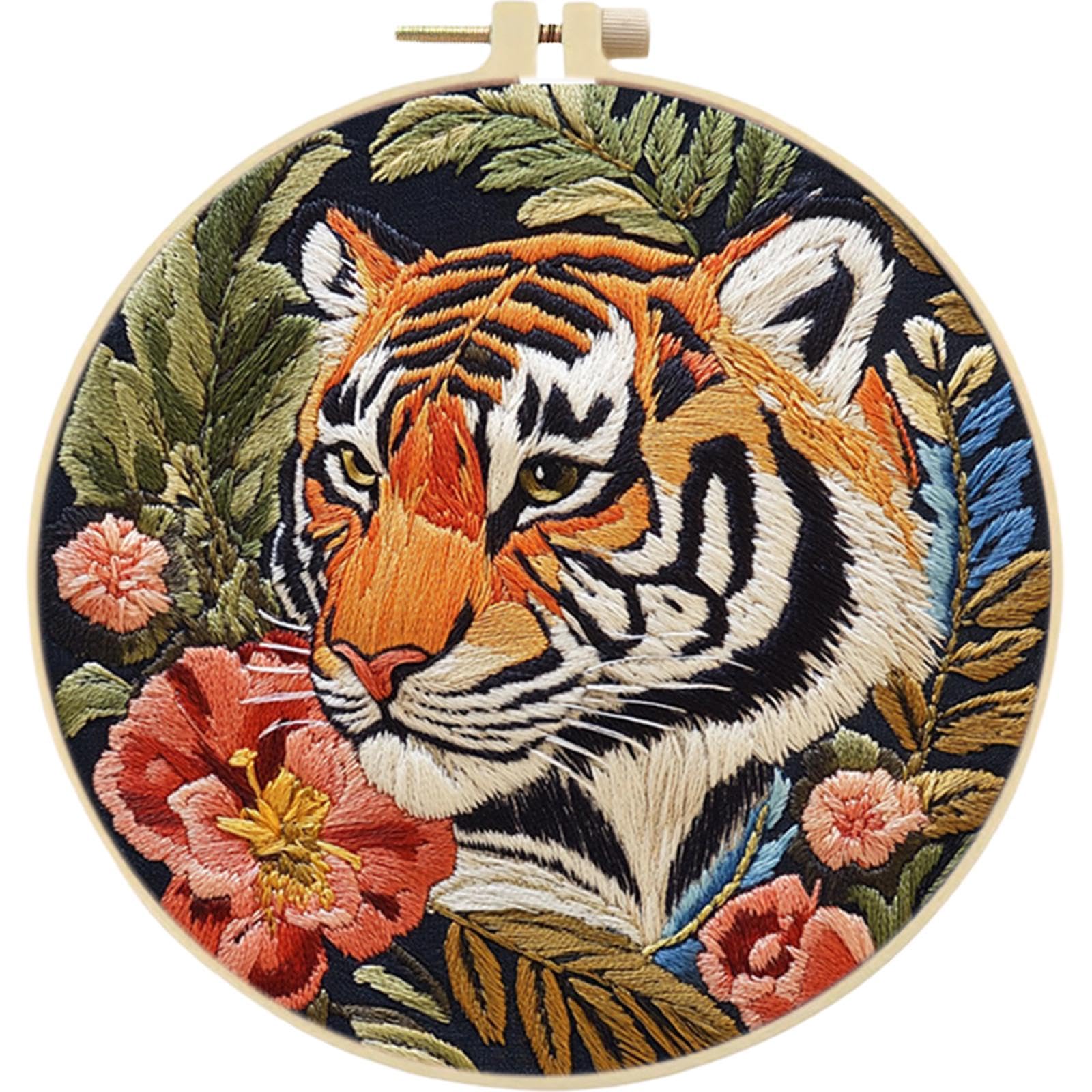 Tiger DIY Embroidery Kit with Embroidery Hoop 30x30cm, Cross Stitch Kits for Adults, Embroider Kit Adult Beginner, Stitches Kit for Christmas & Mothers Day Gifts