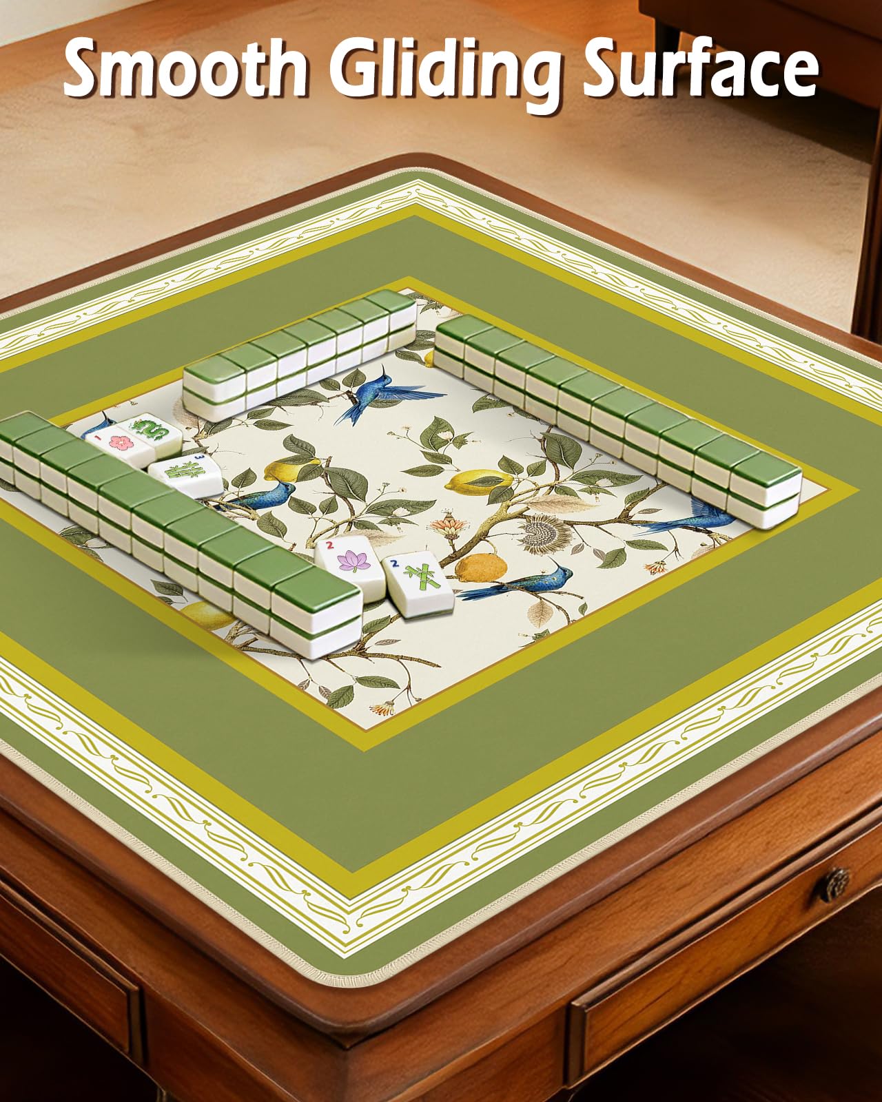 Tapete Mahjong para mesa Mah Jong, tapete de neopreno para viajes, chinoiserie floral, Majong, regalos de mahjong para mujeres, almohadilla de goma antideslizante única, 31.5 x 31.5 pulgadas