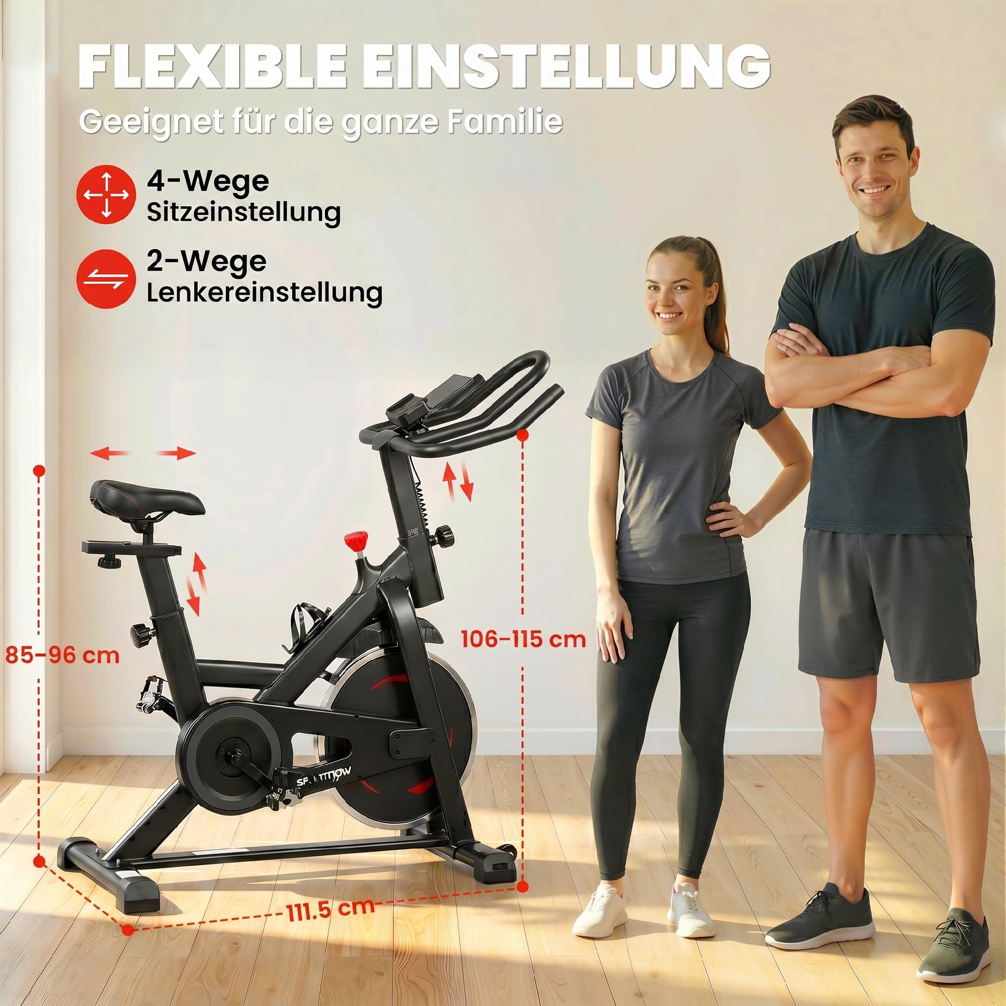 SPORTNOW Heimtrainer Fahrrad Höhenverstellbar mit Magnetwiderstand APP