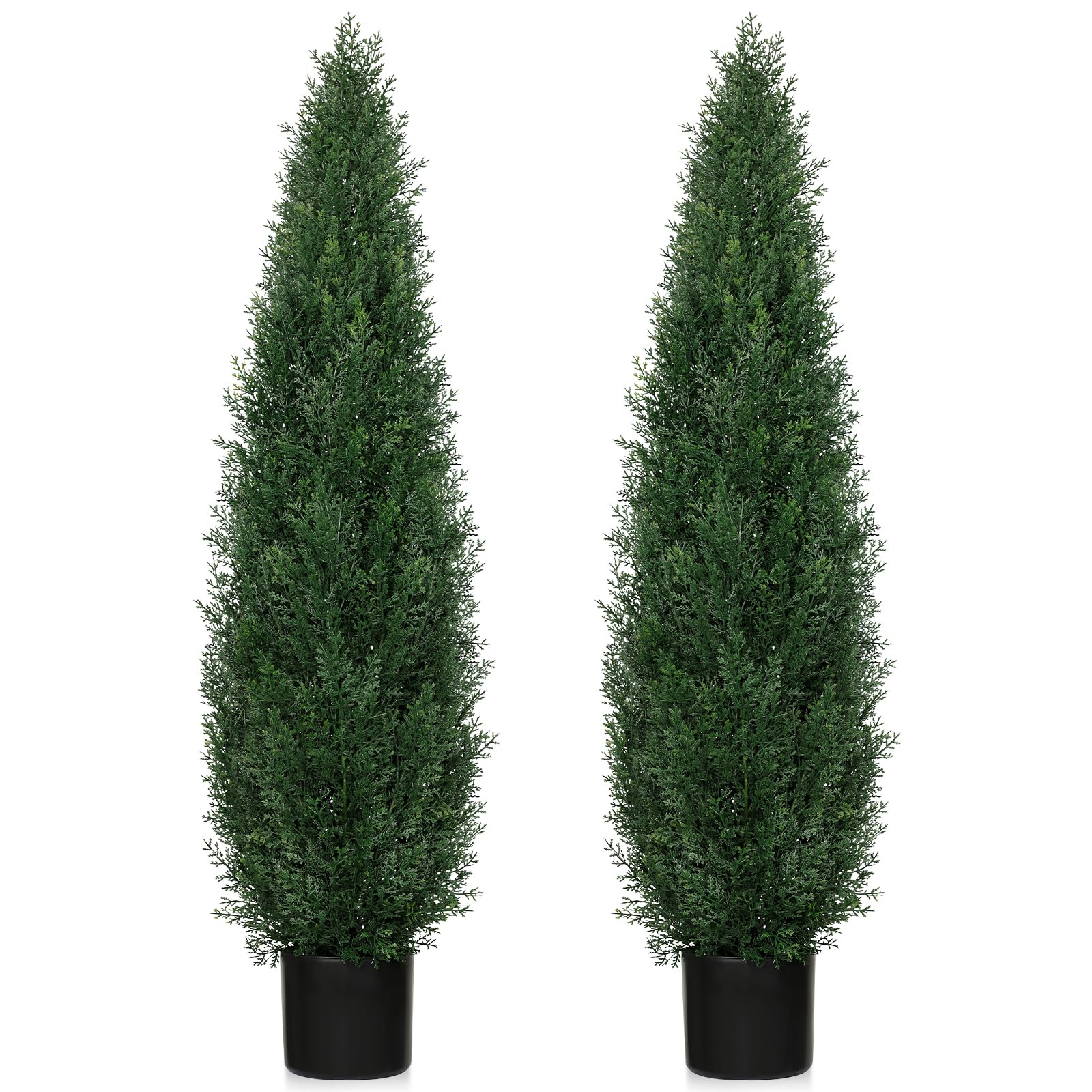 4FT UV Resistant Artificial Cedar Topiary Trees, Potted Faux Cypress Shrubs for Outdoor & Indoor Decor, Realistic Evergreen Fake Plants for Front Porch, Patio, Home, Office, or Garden, Set of 2