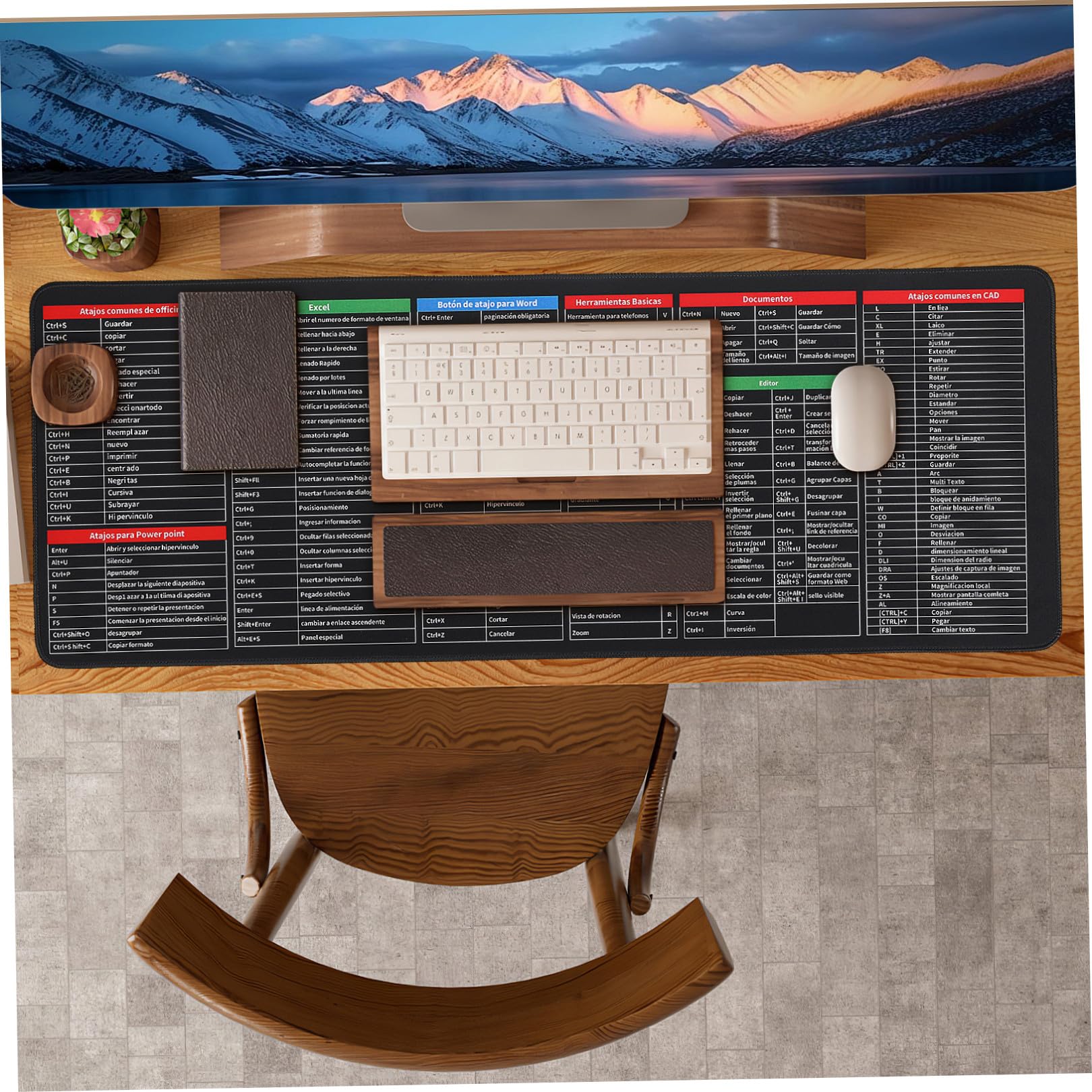 Mauspad: Schreibtischunterlage – Spanische Spickzettel-Tastatur, Büro-Schreibtischunterlage, Gaming-Mauspad – rutschfeste Desktop-Computermatte für Büro- und Heimarbeitsplätze