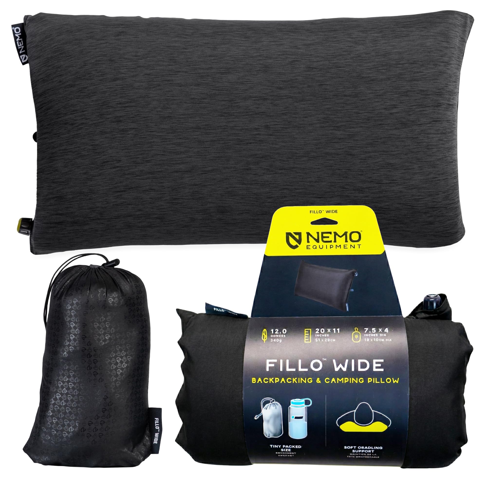 NEMO Equipment Fillo Wide Camping Pillow - Black Pearl/Birch Bud - One Size
