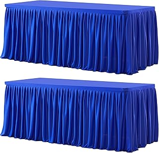 Wish Care 2 Pack Royal Blue Rectangle Table Clothes for 6 Foot Tables, Polyester Fitted Tablecloths 6t Stretch Table Cover for Wedding, Birthday, Parties, Trade Show, Craft Show