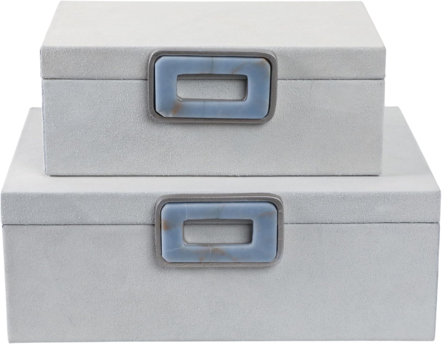 Decorative Box with Lid for Home Decor – Storage Boxes and Home Organizer for Keepsakes and Accessories – Jewelry Boxes Ideal for Living Room, Shelf, or Office Decor; Set of 2 – 5", 4" White & Blue