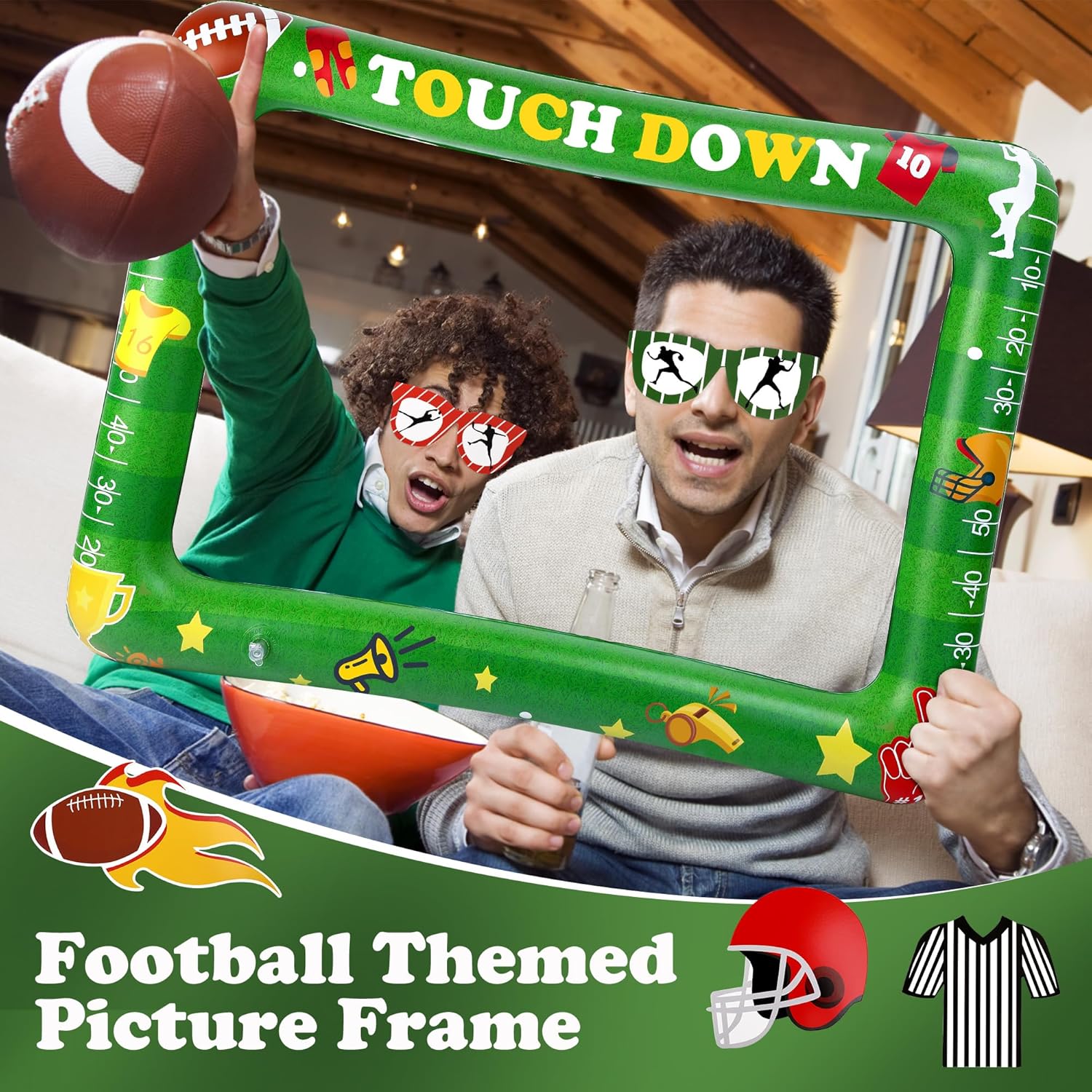 Watayo Inflatable Football Photo Prop Frame- Football Picture Frame Party Supply with 12 Pcs Booth Props DIY Kit- Sport Selfie Photo Frame for Sport Game Day Decorations & Photography Party Supplies - Image 3