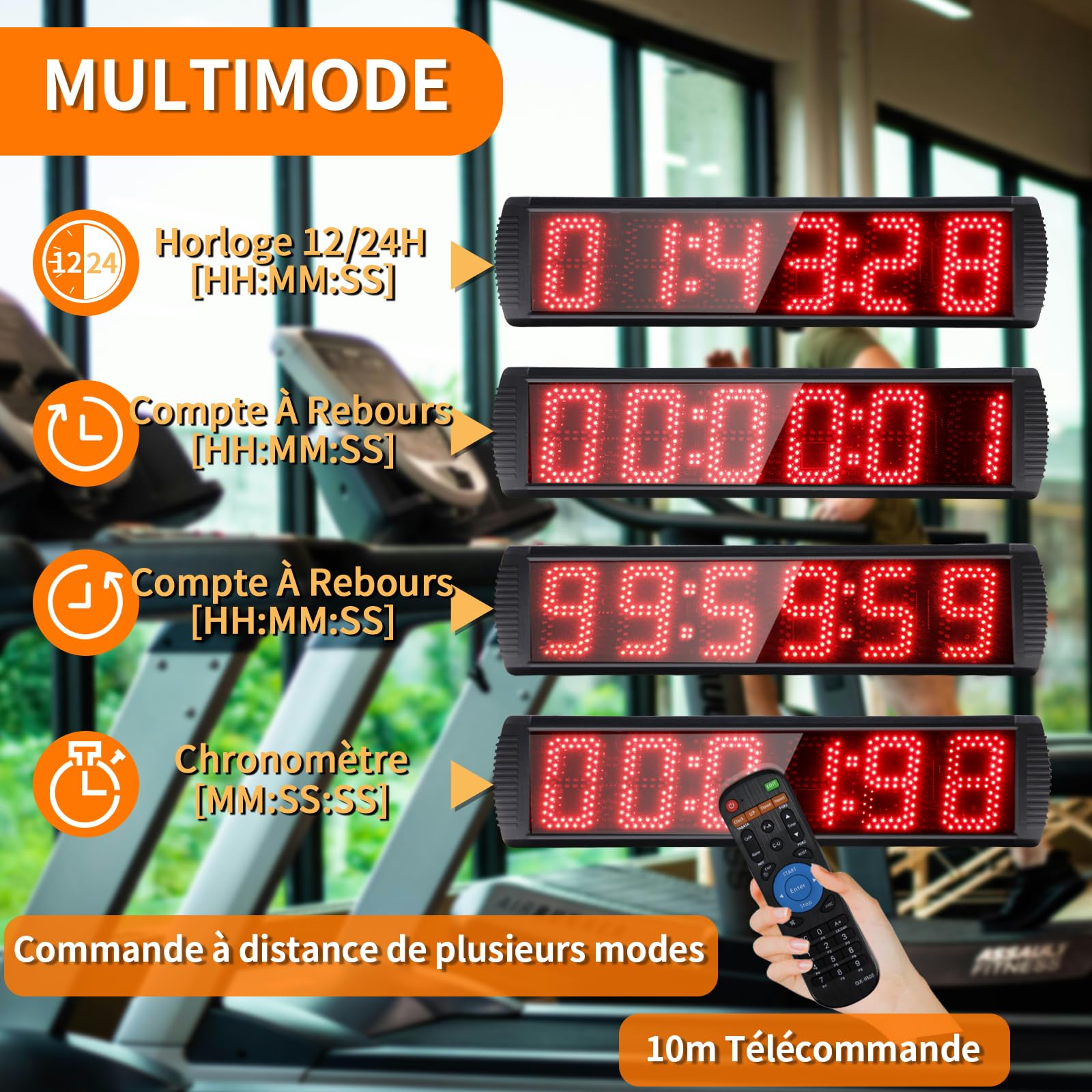 YZ Timer Sport, Chronomètre avec TéLéCommande, Compte à Rebours, Luminosité RéGlable ChronomèTre Sport avec Trépied, Horloge Murale Numerique 5'' Chiffre LED, Minuteur Fitness pour Home Gym Garage