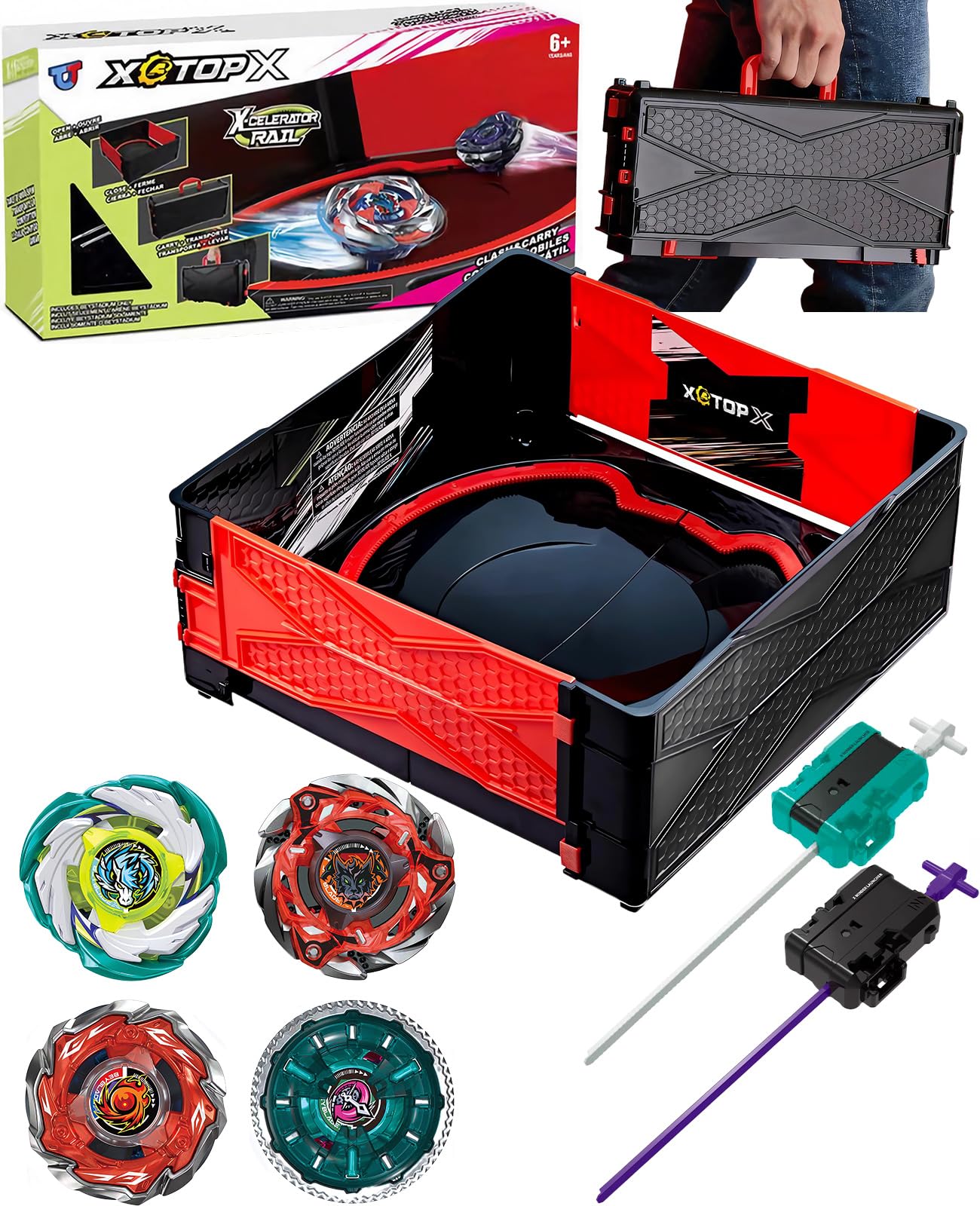 Desamvap Foldable Battle Arena with 4 Spinning Tops