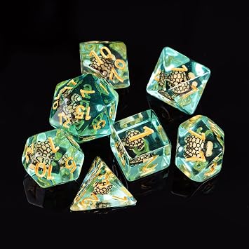 cusdie 7-Die DND Dice, Polyhedral Dice Set Filled with Animal, for Dungeons and Dragons Role Playing Game D&D Dice(Brown Turtle)