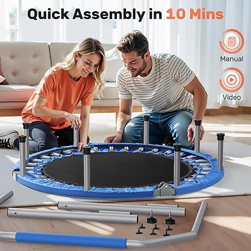 Miniatura 6 de BCAN 4048" Foldable Mini Trampoline Max Load 330lbs440lbs, Fitness Rebounder with Adjustable Foam Handle, Exercise Trampoline for Adults