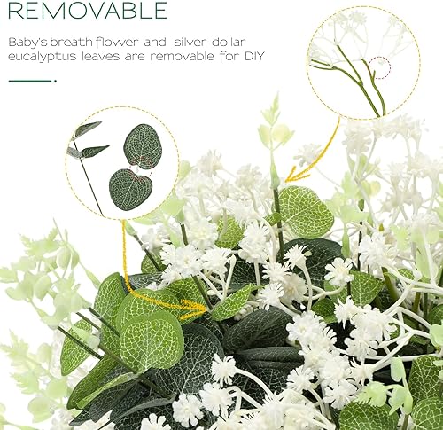 Miniatura 5 de 200 flores artificiales mixtas de 3 tipos, incluye 100 flores de aliento de bebé, 50 tallos de hojas de eucalipto sintético, 50 piezas de eucalipto