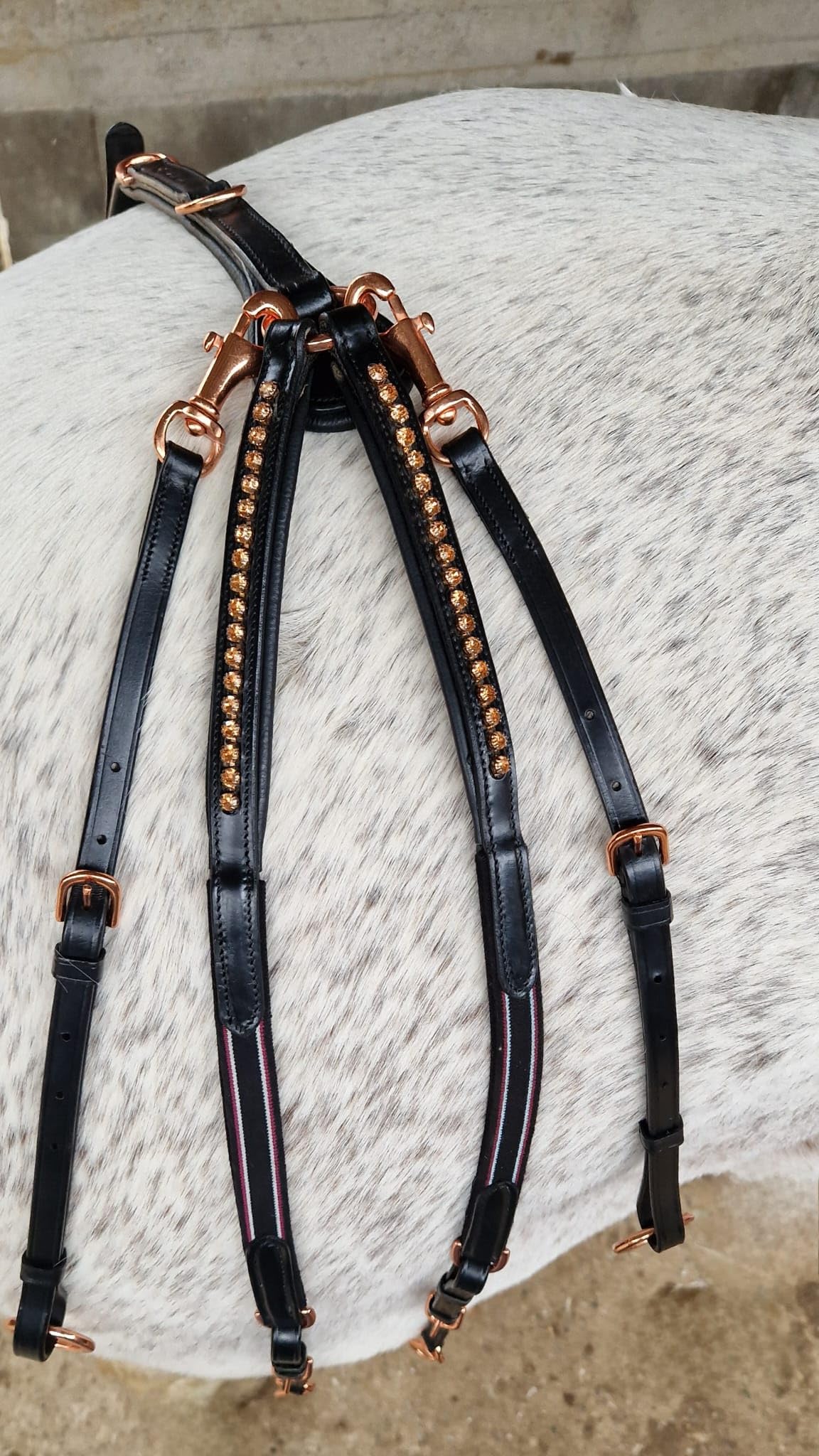 Tysons Breeches Vorderzeug Deister Schwarz Rosegold Roségold Super BUTTERWEICHES Leder VB WB X Full (Pony)