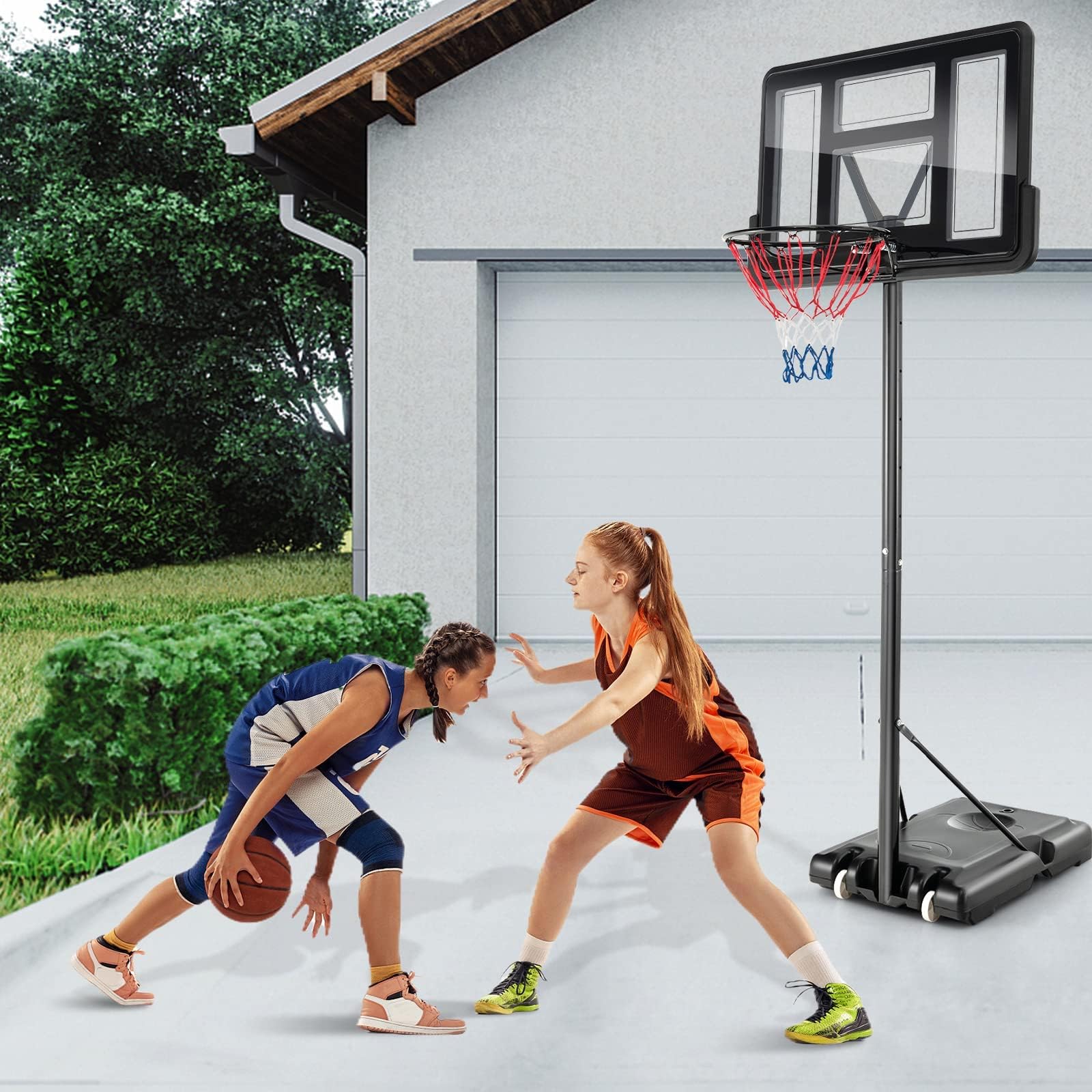 COSTWAY Basketballkorb Outdoor mit Ständer, Basketballständer 130-305 cm höhenverstellbar, Basketballanlage mit 2 Rädern & 2 Netzen, Mobile Korbanlage für Kinder, Erwachsene