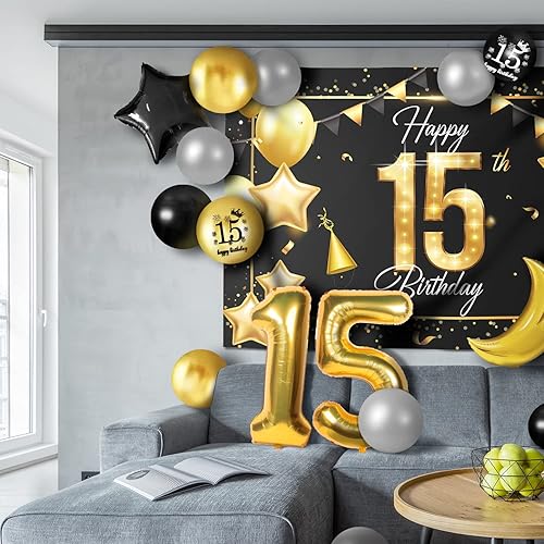 Miniatura 35 de Juego de globos dorados de feliz cumpleaños número 31 – Saludos a los 31 años de edad, guirnalda temática de fiesta con estrellas y luna, decoración