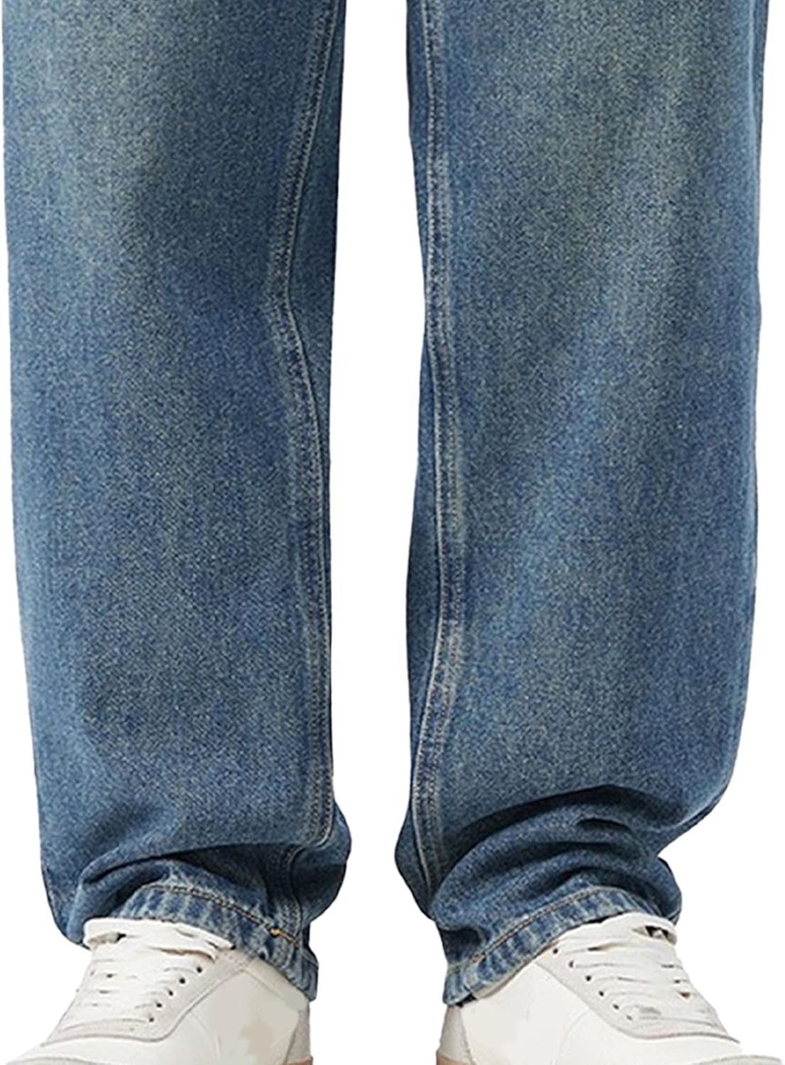 Men Loose Wash Distressed Denim Pants Young Comfort Flex Waist Straight Fit Jeans Y2K Classic Mid Rise Wide Leg Trousers
