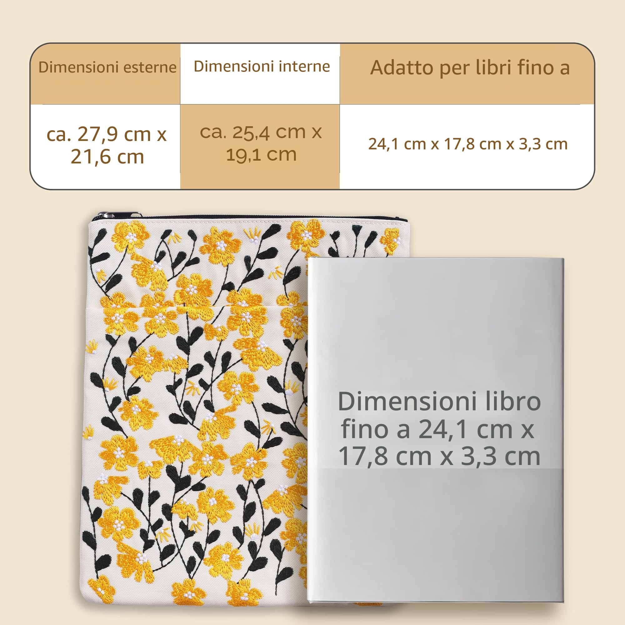 LParkin Daisy Flower - Custodia per libro con cerniera per lettori, regalo per gli amanti dei libri, tessuto lavabile da 23 * 27cm, colore giallo margherita