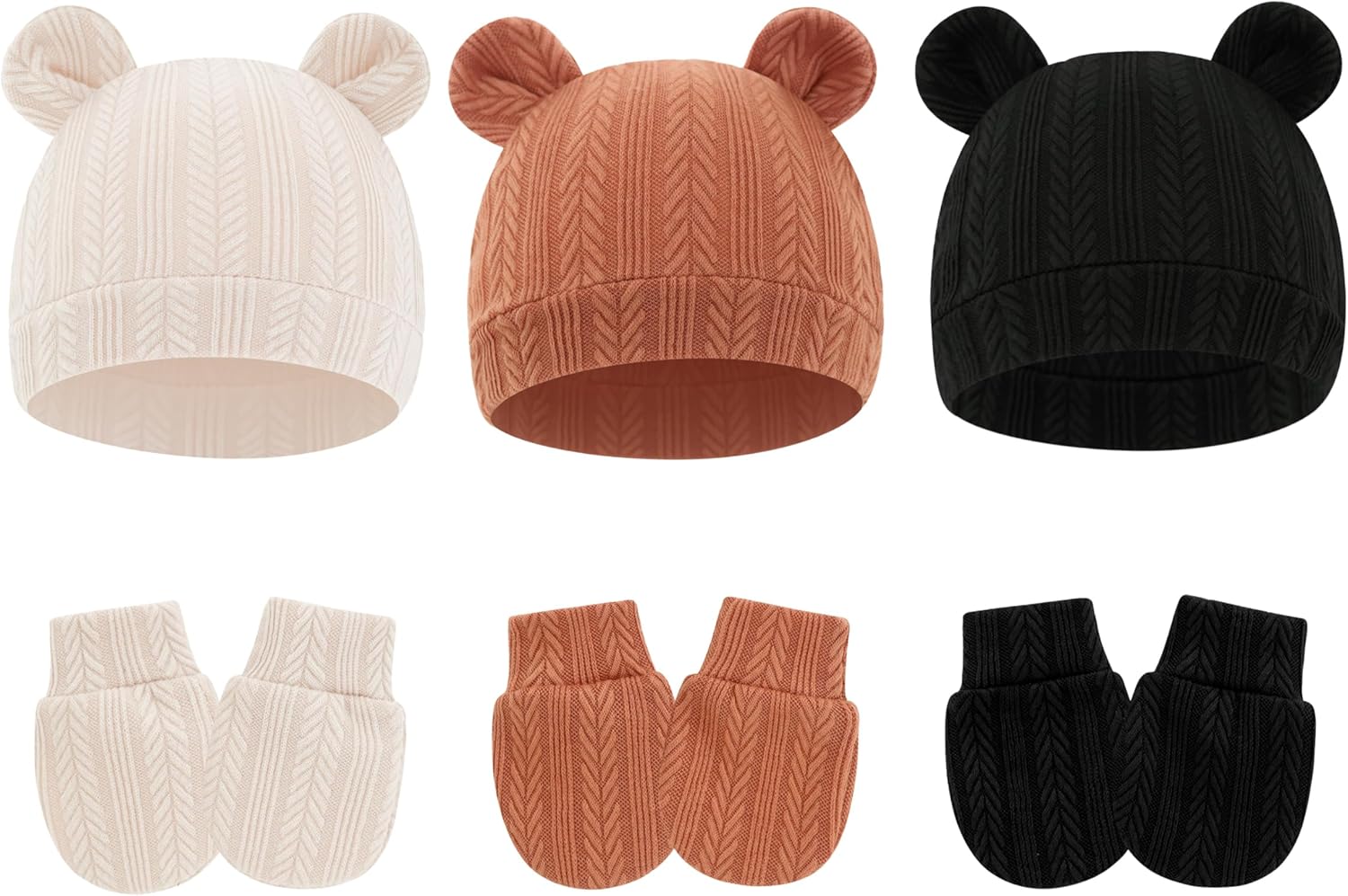 Bear Ears Baby Hats and Mittens for Newborn Baby Boys Girls Infant Hospital Beanie Caps, 0-3 Months