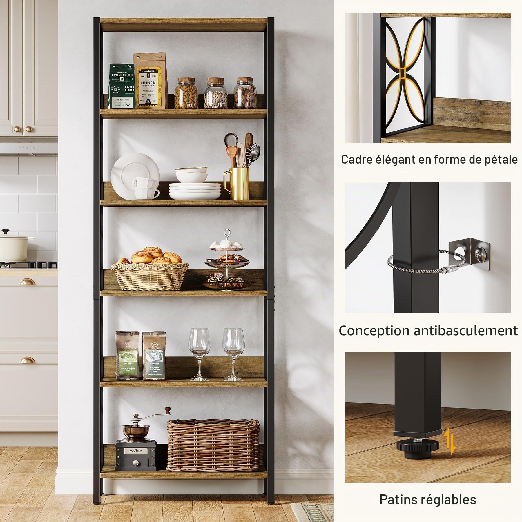 Tribesigns Bibliothèque haute à 6 niveaux, 180 cm, bibliothèque industrielle avec cadre en métal, étagère pour la maison, le bureau, la chambre à coucher, bibliothèque avec 6 étagères de rangement