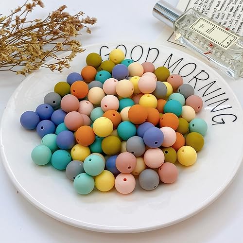 100 cuentas redondas de silicona de 0.59 pulgadas, cuentas de manualidades para llavero, pulseras, collares, joyería, juego de 10 colores (shense)