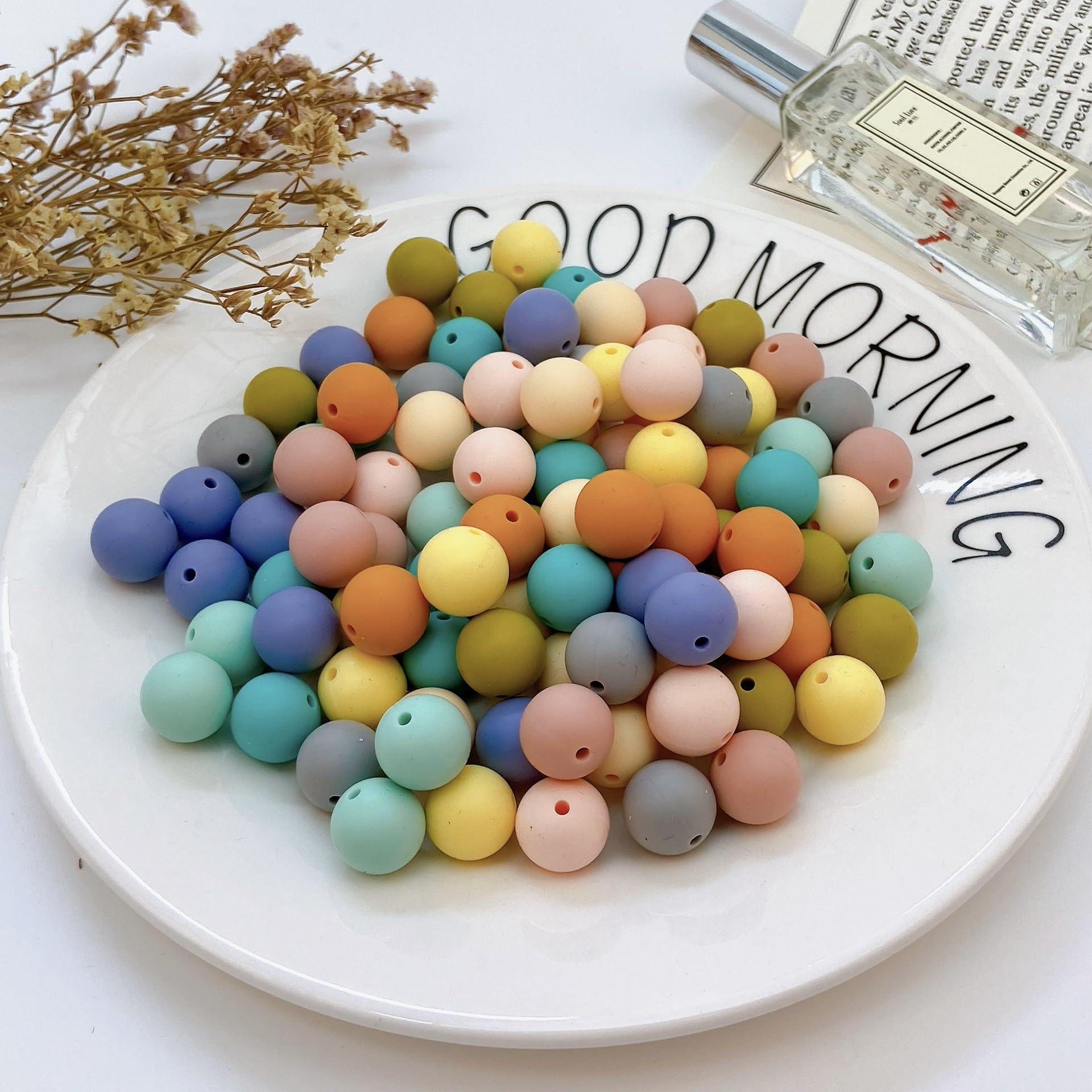 15mm 100pcs Round Silicone Beads, DIY Crafts Beads for Keychain Bracelets Necklace Jewelry Making,10 Color Set (qianse)