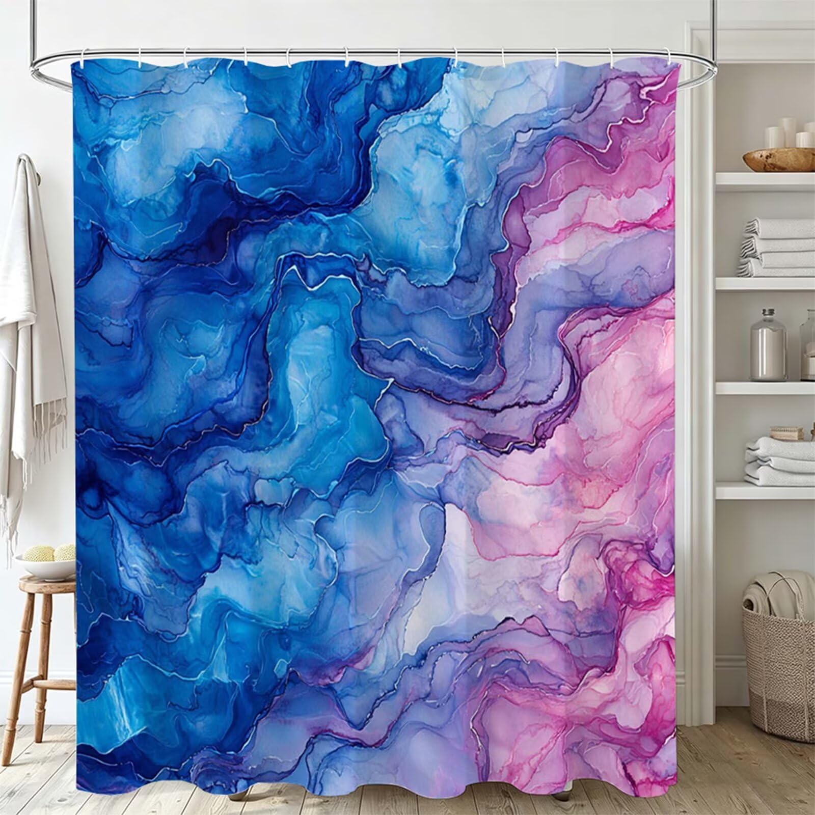 Blu pavone Tenda Doccia 240x200cm,Tenda per Doccia Tessuto Poliestere Impermeabile Asciugatura Rapida con 12 Anelli,Tende Finestra Bagno e Vasca Pieghevole per Angolare Casa Shower Curtain marmo J-708
