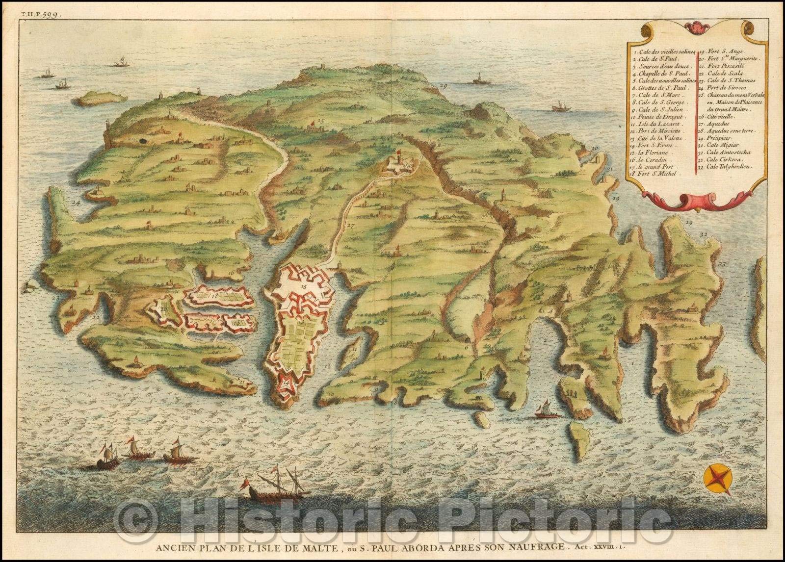 セール　真作　ドイツ　フライベルク　ザクセン　古地図　木版　16世紀 Amazon.com: Ancient Plan of Malta or St. Paul's Shipwreck 1726