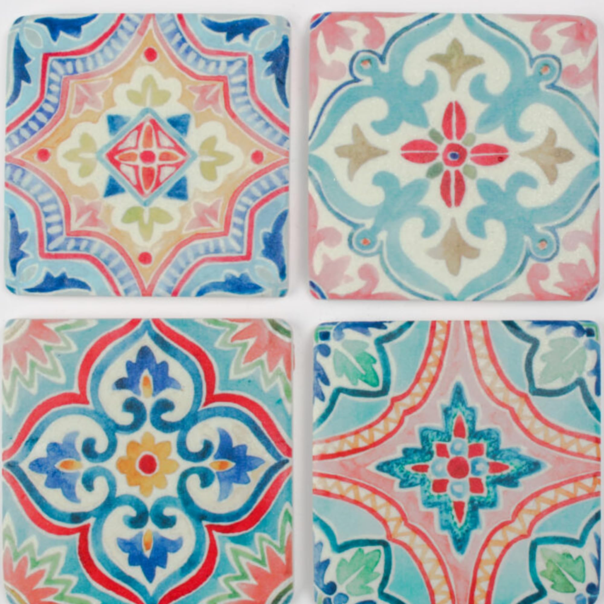 Ceramic Morrocan Geometric Tile Drink Coasters Set of 4 Cork Backed Table Mats