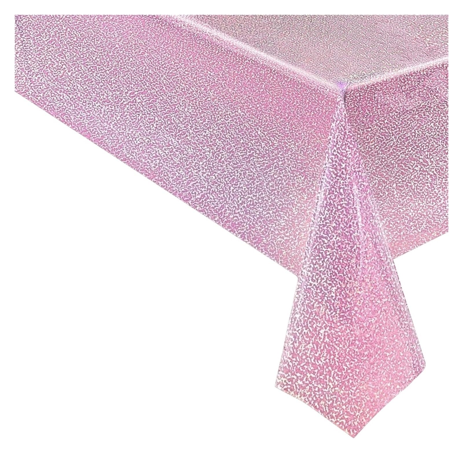 Disco Table Runner Holographic Glitter Tablecloth 137x274cm for Wedding Birthday Disco–Waterproof, Easy Clean(3 PCS,Pink)
