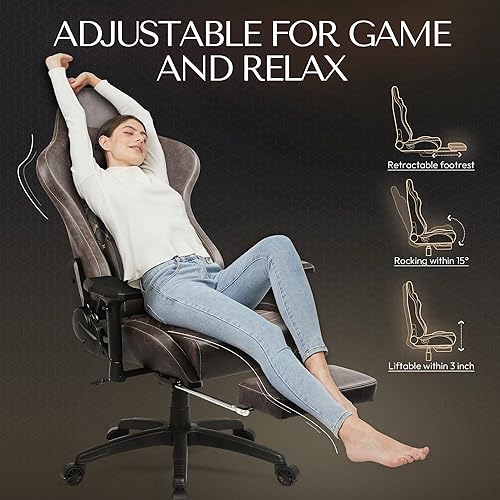 Miniatura 7 de Dowinx Silla de juegos grande y alta, silla ergonómica para computadora con reposabrazos 4D y reposapiés, soporte lumbar de masaje, respaldo alto,