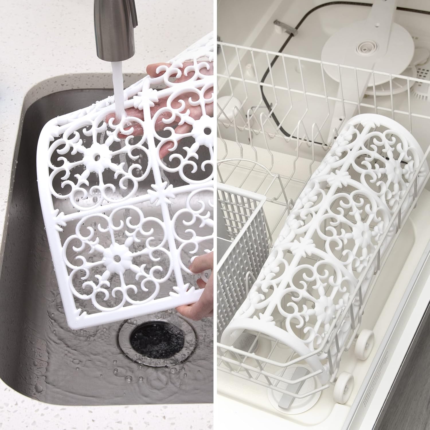 Bundle – 2 Items: GASARÉ, 1 Rectangular Silicone Trivet, 3 Trivets for Hot Dishes, Pots and Pans, Hot Pads for Kitchen Countertops, Extra Large, Heat Resistant, Thick, White