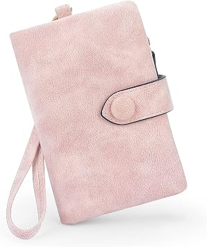 RFID Wallets for Women, Large Capacity Soft Leather Clutch Small Womens Wallet with Wristlet Pink