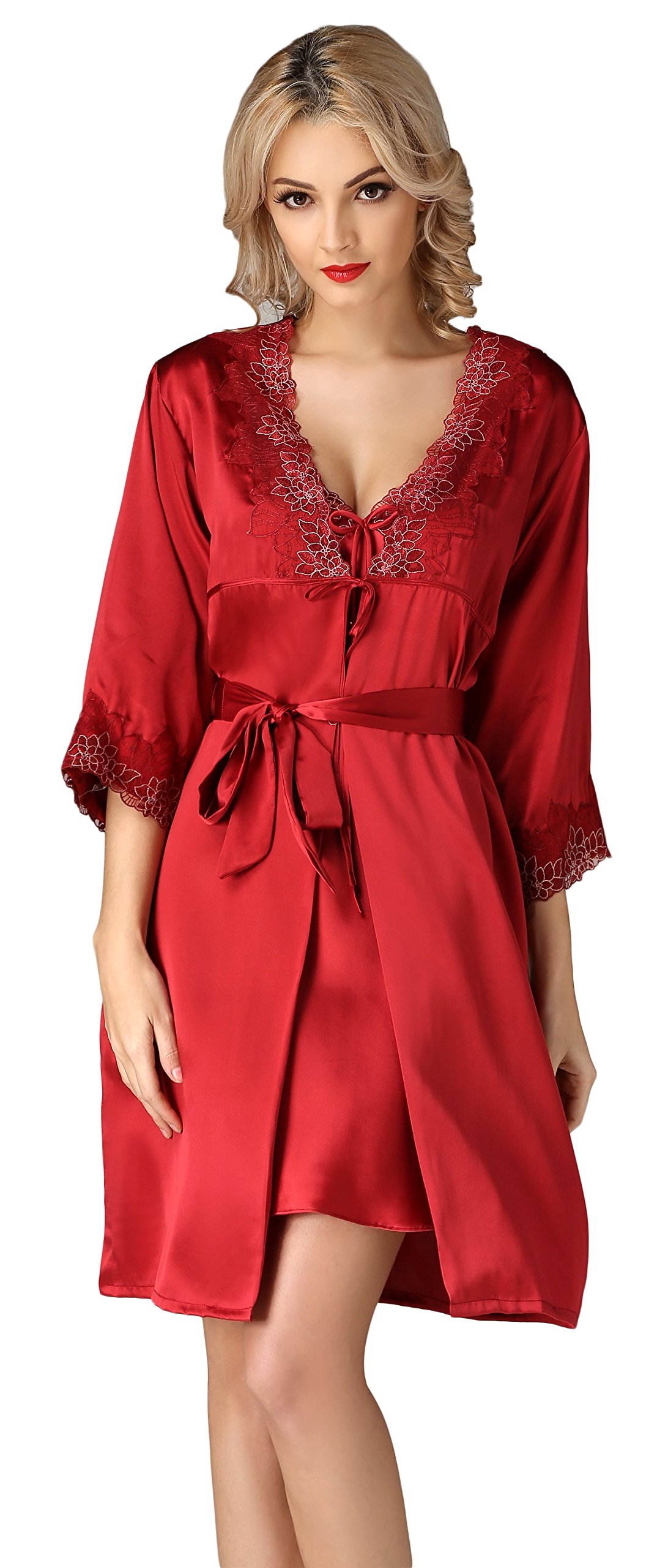 Tulpen Damen 100% Maulbeerseide Schlafanzug Set Klassische Spitze Seide Pyjamas