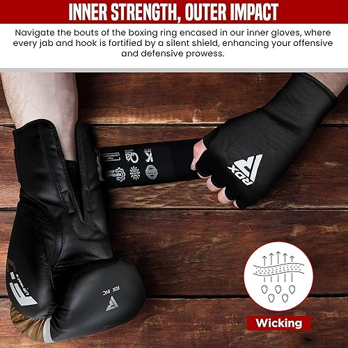 Miniatura 4 de RDX Guantes interiores de boxeo para hombres y mujeres, vendajes elásticos de medio dedo, protección de puño debajo de los mitones, Muay Thai,