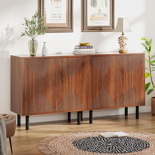Tribesigns Armario de almacenamiento natural moderno, gabinete de piso independiente, aparador clásico de 59 pulgadas, gabinete de buffet de madera